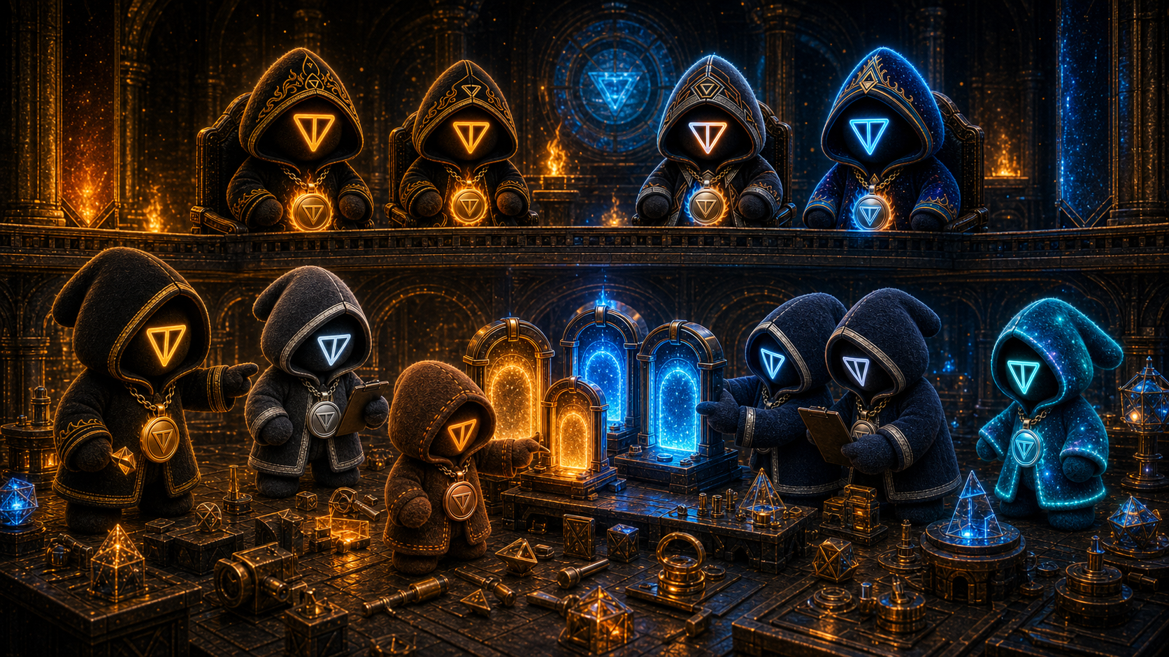 The $TCULT cast gathered around a glowing build table.